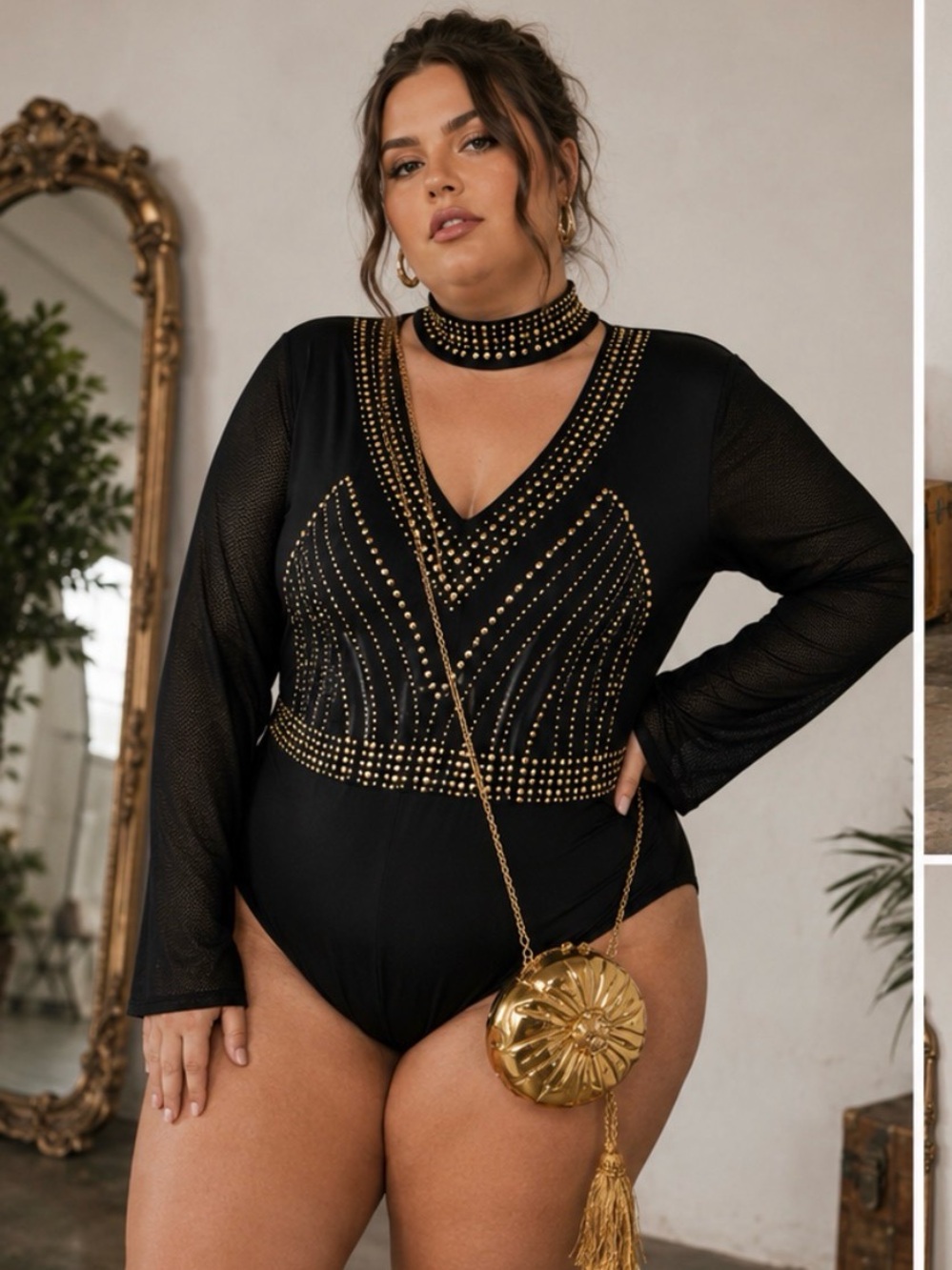 Vintage 90s love nation long sleeve sheer body suit with studs long sleeve 1xl